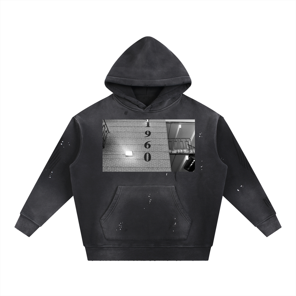 Vintage Washed Frayed Fleece Hoodie