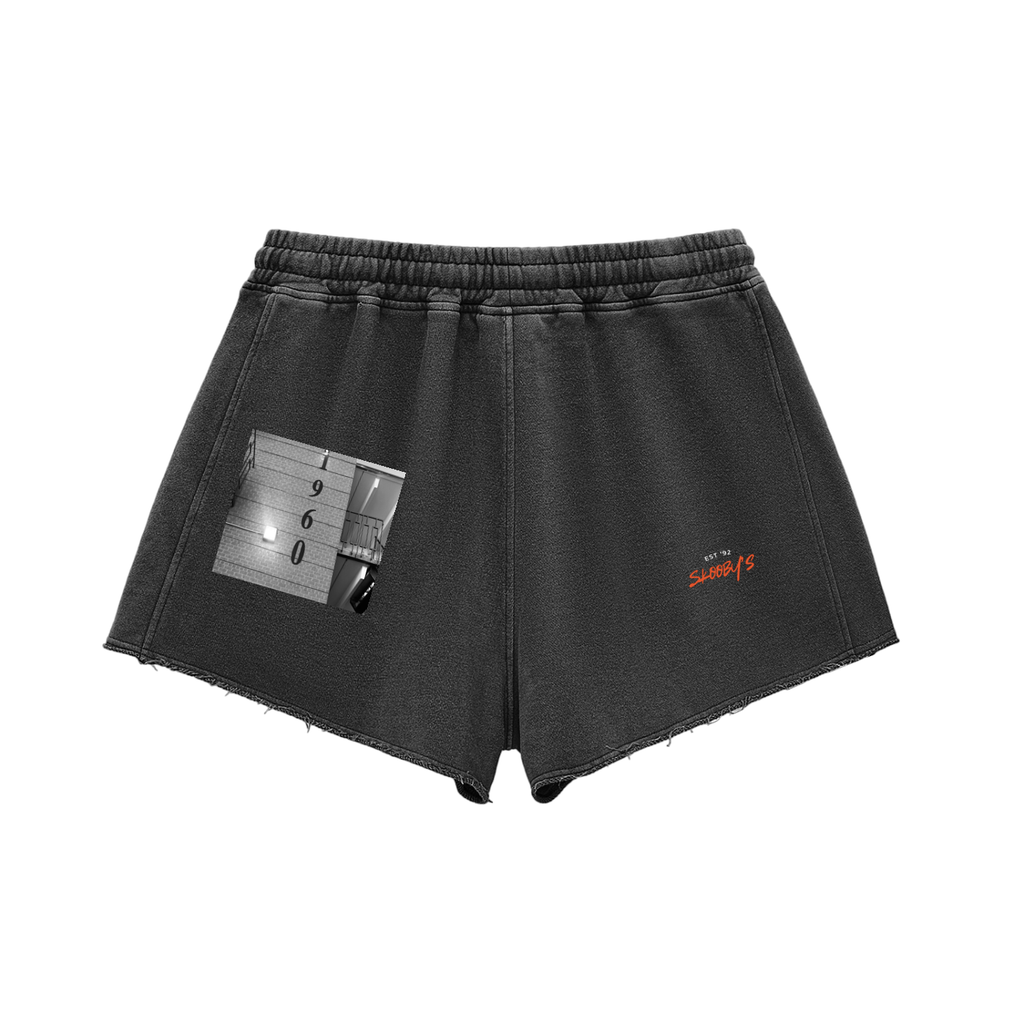 Snow Washed Raw Edge Drawstring Shorts