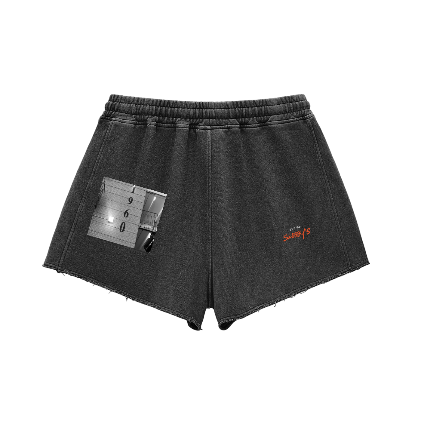 Snow Washed Raw Edge Drawstring Shorts
