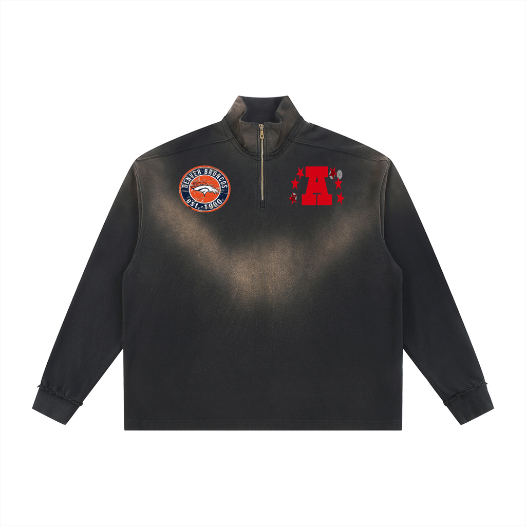 Sun Fade Raw Edge Quarter-Zip Sweatshirt