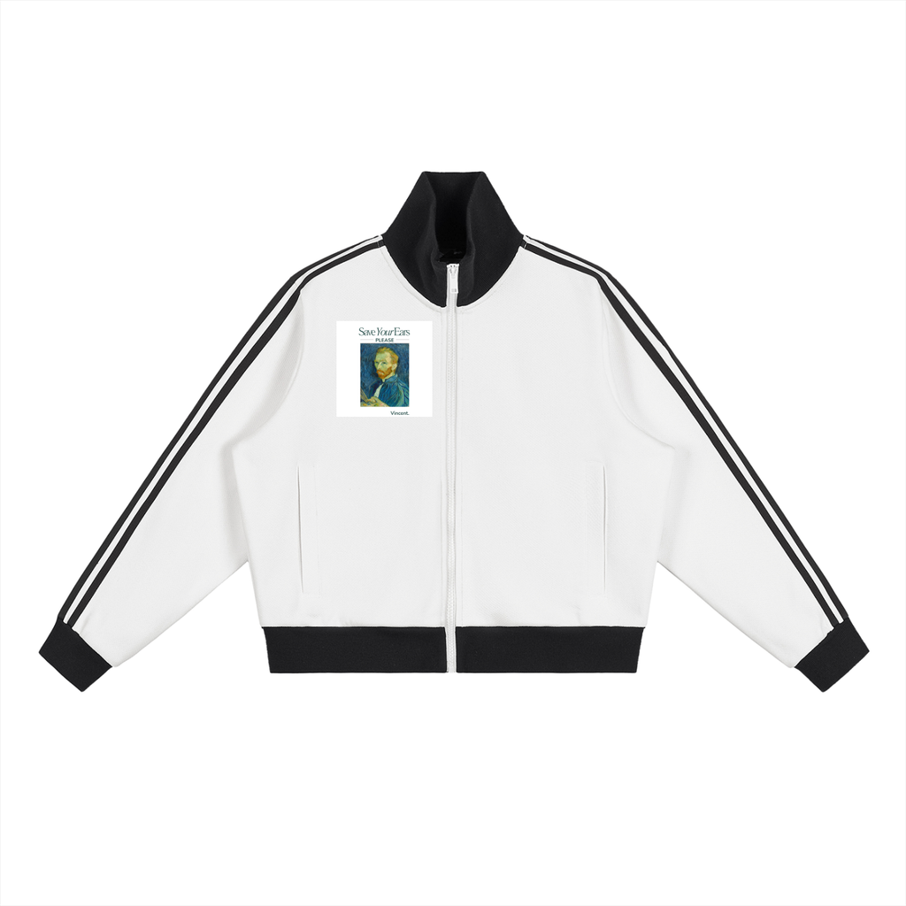 Contrast Side Stripe Fleece Cropped Track Jacket