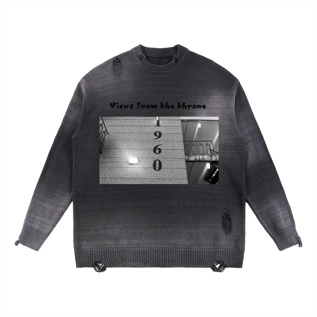 Sun Fade Distressed Ripped Crewneck sweater