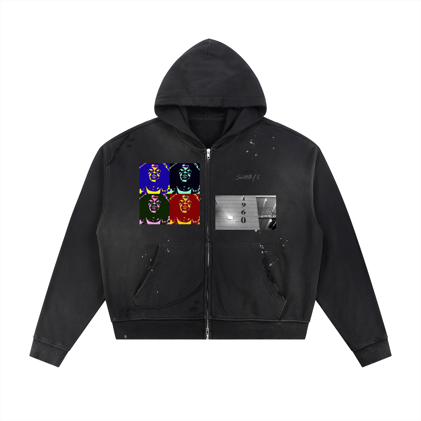 Sun Fade Frayed Raw Edge Fleece Zip Hoodie