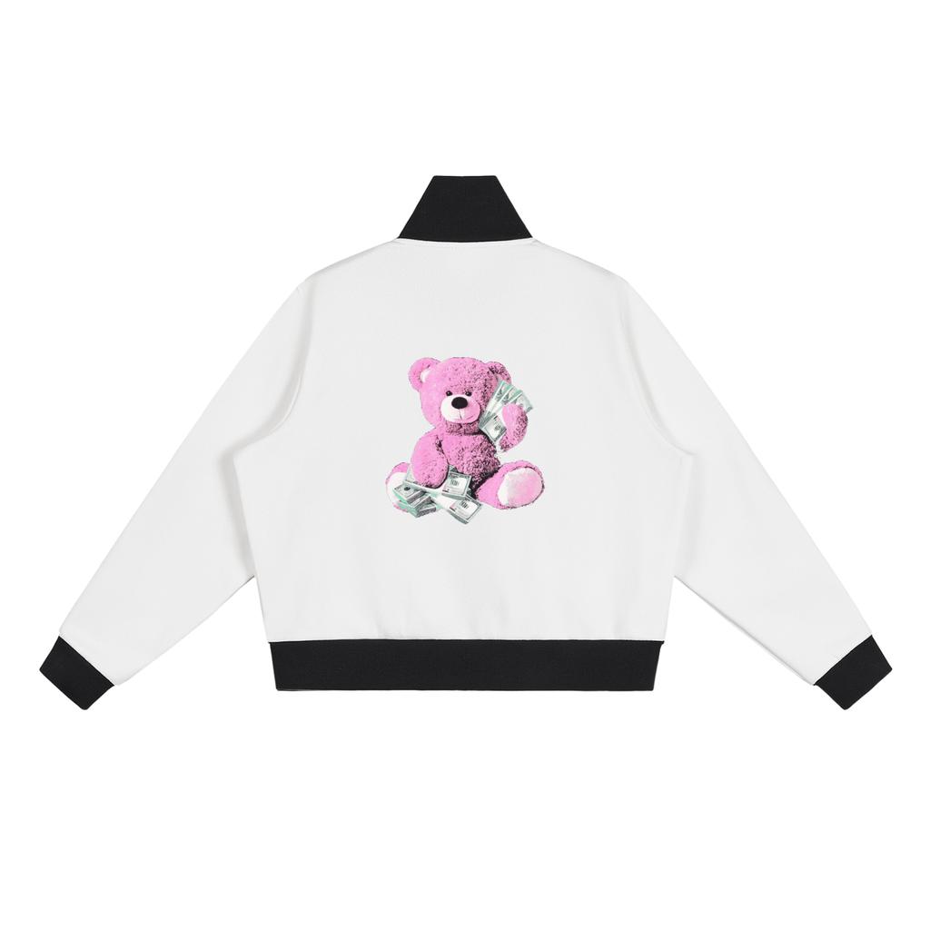 Contrast Side Stripe Fleece Cropped Track Jacket